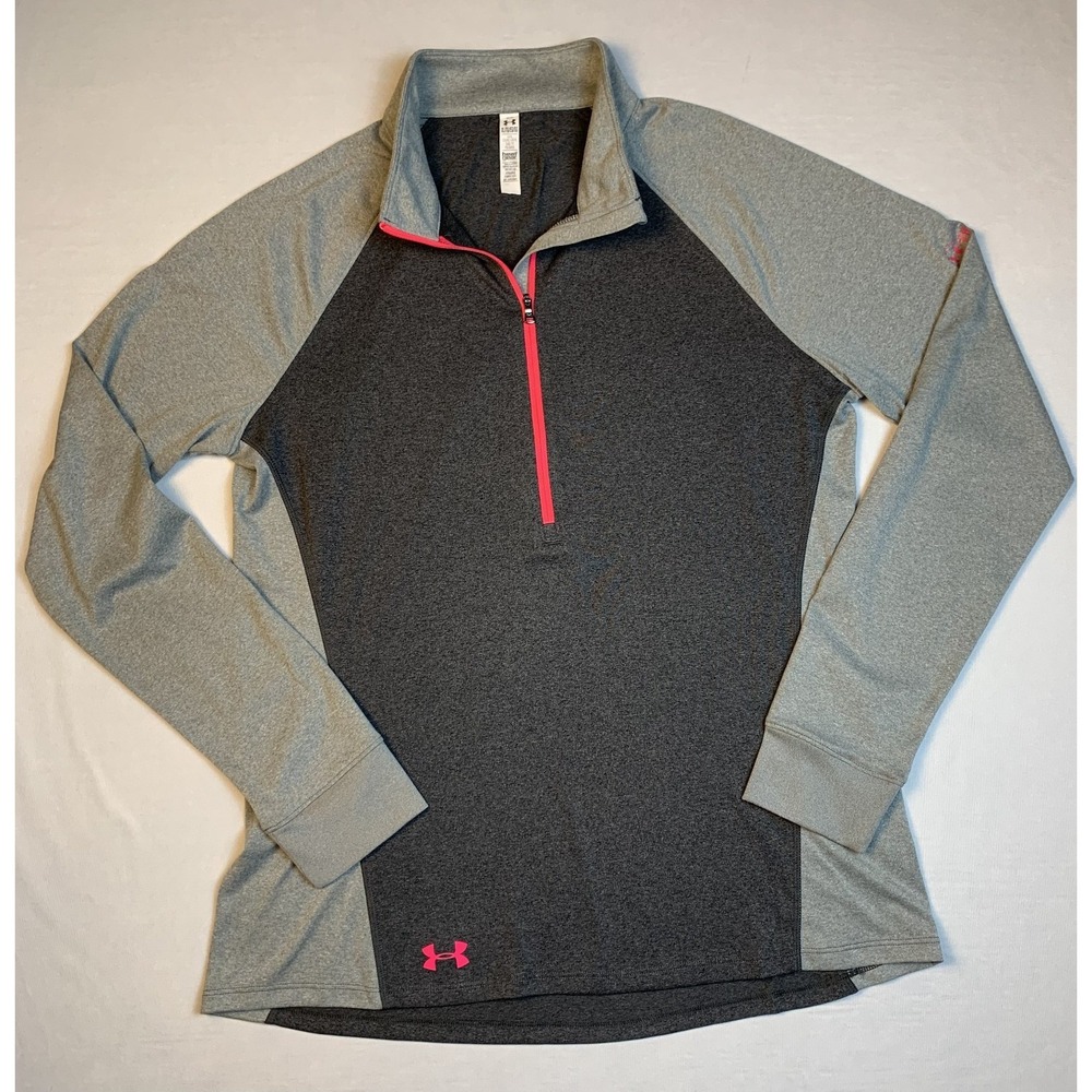 Under Armour‎ Freedom Shirt Womens XL Gray Pink HeatGear Quarter Zip Loose Fit